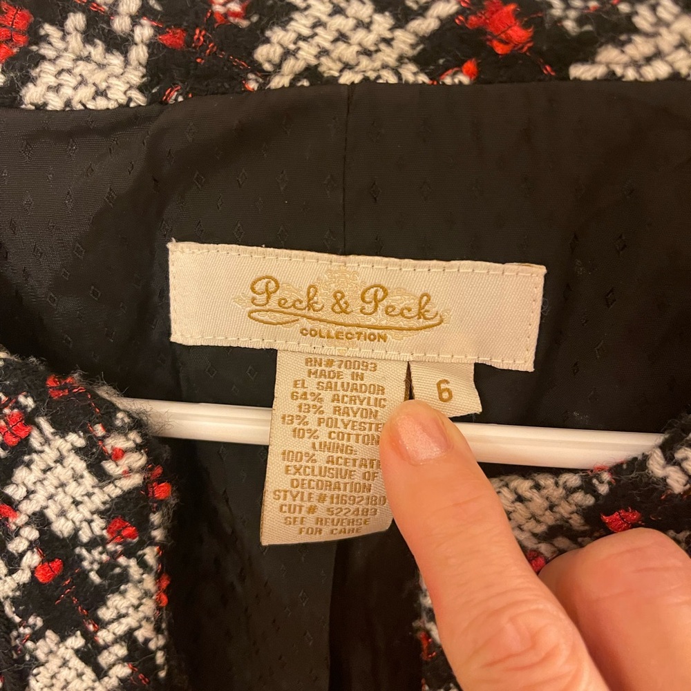 Peck & Peck Black and White Checkered Blazer with Red Highlights - Picture 6 of 6